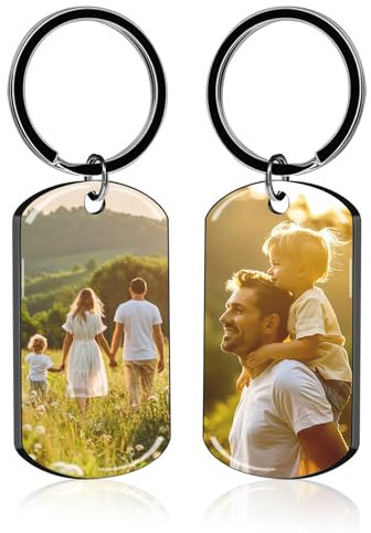 Porte-Clés Personnalisable avec Photo et Gravure Texte Double Face Porte Clef Personnalisé Cadeau pour Homme Femme Couples Amis et Famille (Uv Noir Recto-Verso)