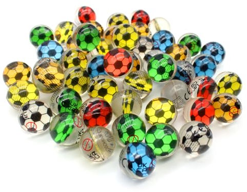 Senvianda 50 Stück Flummis 32mm, Fußball, Flummies für Kinder, Gummiball Flummi, Bunte Flummis Gummibälle, Flummibälle für Kindergeburtstag, Party