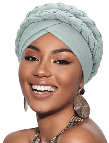 DRESHOW Afrikanischer Damen Turban Doppelt Geflecht Kopfbedeckung Kopftücher Chemo Kappe Vorgebunden Beanie Mütze Kopfwickel Schlafmütze
