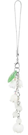 BEEFLYING Phone Charm Strap Aesthetic Y2K Cute Phone Charm Flower Beads Phone Charm Lily of the Valley Phone Straps with Star Charms Accessories for Phone Bag Keychain Camera Pendants (White)