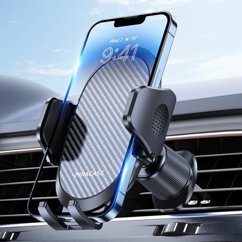 Miracase 2025 Car Phone Holder【Stable Double Steel-Hook】 Air Vent Car Phone Mount Cradle 360°Rotation, One Button Release Mobile Phone Holder for iPhone, Galaxy, All 4.0''-7'' Smartphones