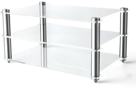 ZIHESY HiFi Rack Schwarz Acryl Audio Komponenten Rack 3 Schicht, Kleines Desktop Stand Rack Medienständer, for Kabelboxen DVD-Player TV Boxen Router(Clear)