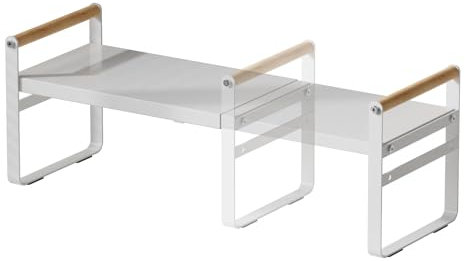 Thrarise Expandable Shelf Organiser, Kitchen Counter Cupboard Shelf, Fitted with Non-slip Pads, Iron, Adjustable 35-60cm White