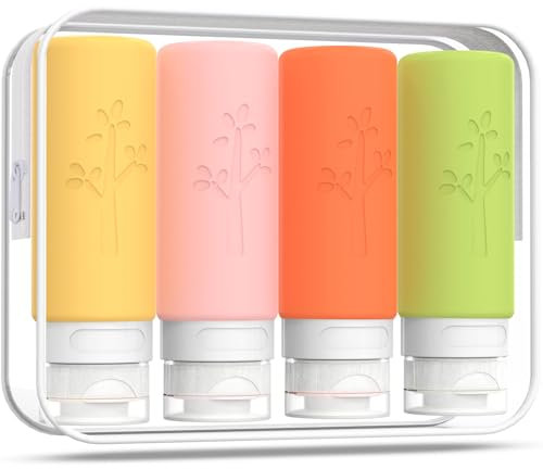 SAHMVER 100ml Silicone Travel Bottles for Toiletries, 4 Pack Leak Proof Refillable Squeezable Containers with Clear Zipper Bag and Labels, Portable Travel Essentials 3oz for Shampoo Conditioner