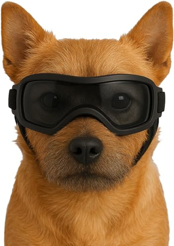 Fohuanky Lunettes de soleil réglables pour chiens de petite et moyenne races avec protection UV pour chien, pour voyage, randonnée, plaisir en plein air (noir, taille S)