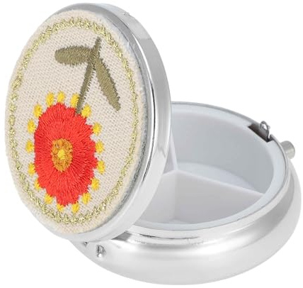CAPASTEC Pillendose 3-Fach Silberton Orange 1 Stück Für Tasche | Metall, Kunststoff, Sonnenblumenmuster, 1.8x5cm, Spiegel, Für Reisen Arbeit Camping, Ideal Für Pillen Medikamente