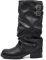 IF Stivali al Ginocchio Donna in Ecopelle Nera con Fibbia Laterale Stile Retro Robin, Design Arricciato Tacco Basso Comodo MP730-1 Nero N.38