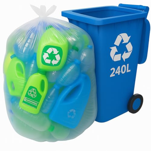 50 x Clear Wheelie Bin Liners – 762 x 1168 x 1422mm Strong Extra-Large Waste & Recycling Dustbin Bags for 240 Litre Bin | Rubbish Sacks for Domestic & Commercial Use | 25 Micron Polythene Refuse Sack