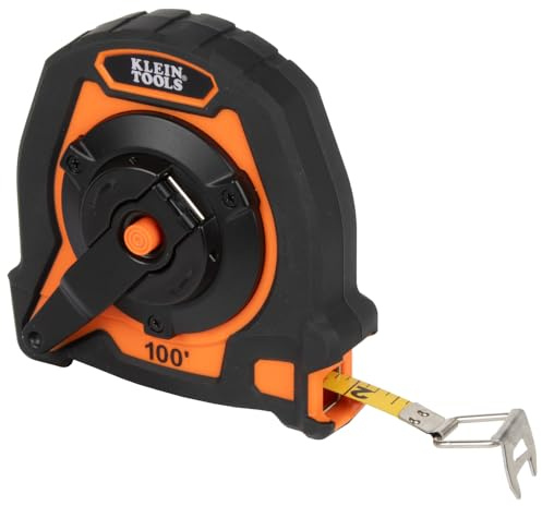 Klein Tools 94100CR Closed Reel Long Tape Measure, 100-Foot Nylon Coated Blade, with Belt Clip and Lanyard Hole