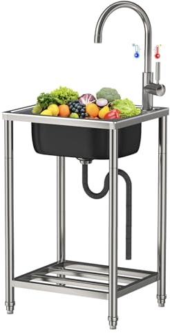 Tragbare Edelstahl-Campingspüle – Outdoor-Waschtisch mit Einzelschüssel für Garten, Waschküche, Restaurant, freistehende Küchenspüle für Camping & Grillen