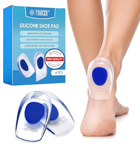 2 Paires Talonnettes en silicone-Grande taille bleu, Semelle intérieure, Epine Calcaneenne Silicone Talonette, Soulage Douleurs Pieds Semelle Talon, Soulage la fasciite plantaire
