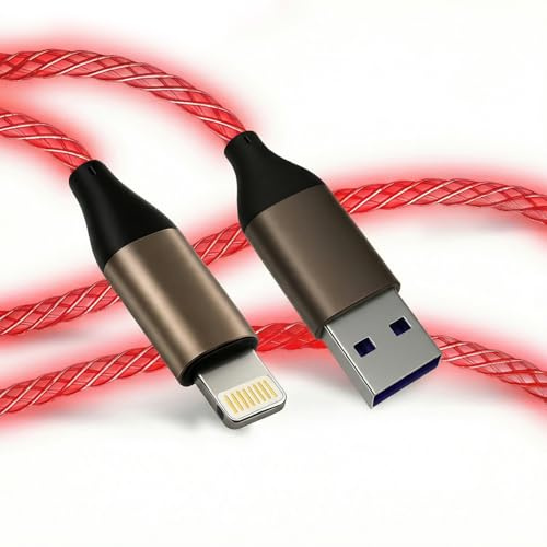 Cordon de charge lumineux pour iPhone, câble Lightning LED progressif coloré, certifié Apple MFi, charge rapide pour iPhone 14, 13, 12, 11 Pro Max, XR X, SE, 8 Plus (rouge, 0,9 m)