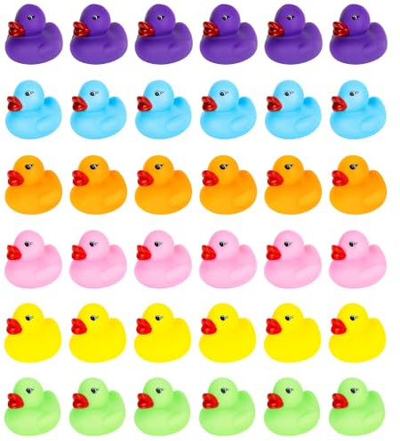 36 Rubber Duck, Badeente Quietscheente Gummiente, Buntes Badespielzeug , Mini Quietscheente, Quietscheente, 6 Farben Gelb Orange Pink Blau Grün Lila, 3.55*3.75*3.1 cm Gummi Enten Set