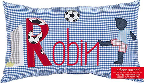 crepes suzette Namenskissen, Kissen mit Wunschnamen, Kissen mit Namen, Geburtsgeschenk, Babykissen, Geschenk Geburt Junge, Geschenk Fussballer, Fußballgeschenk