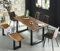 SAM 6 TLG. Essgruppe Esra, Baumkantentisch 160x85 cm & -Bank 160x40 cm, Akazie-Holz Cognacfarben, Gestell schwarz, 4X Schalenstuhl ULF braun