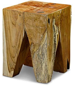 Kinaree Beistelltisch Teak Holz massiv – handgefertigt aus Indonesien – Design Tisch ARU aus naturbelassenem Massivholz – einzigartiger Holzhocker oder Pflanzenständer