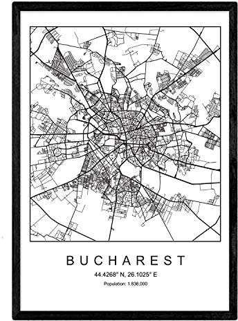 Blade Bukarest Stadtplan nordischen Stil schwarz und weiß. Plakat A4 bedruckte Papier Keine 250 gr. Gemälde, Drucke und Poster für Wohnzimmer und Schlafzimmer