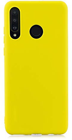 cuzz Cover per Huawei P30 Lite+(1 pezzi proteggi schermo in vetro temperato) tinta unita premium flessibile in silicone TPU custodia sottile ultra leggera antiscivolo anti-shock housse(giallo)