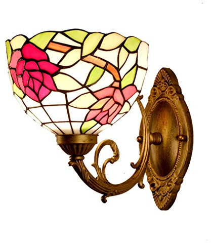 Yjmgrowing Tiffany Style Nachtwandleuchte Europäische Retro Rose farbige Glaswandleuchte 8-Zoll Retro Korridor Wandleuchten für Hotels Schlafzimmer Spiegel Scheinwerfer,E27,110-240V