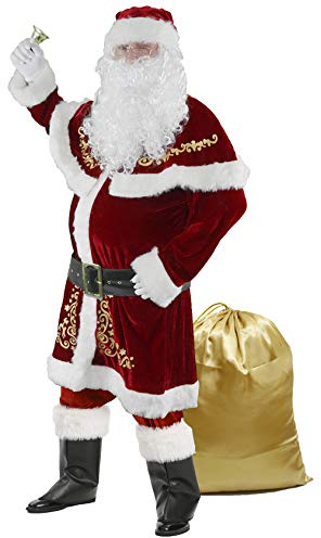 Ahititi Costume de Père Noël pour Hommes 12pcs Complet de Déguisement de Noël pour Adulte Rouge Velours de Luxe Vêtement de PèreS
