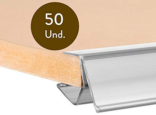 Bausatz mit 50 Preishaltern für Holzregale. 26x60mm. Transparent. Preisschilder, Ladenpreisetiketten, Regalpreishalter, Etikettenhalter