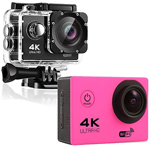 0℃ Outdoor 4K Action Camera, Waterproof Camera Full HD 4K Underwater Camera for Snorkeling 30M Waterproof Digital Camera, Integrated Wi-fi Action Cam, Wireless Remote,pink