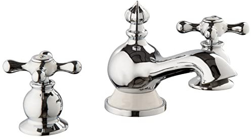 PaulGurkes Nostalgie 3-Loch Waschtischarmatur Landhausstil Retro Messing verchromt Drehknopf Standventile stehend Bad