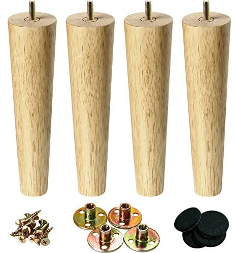 KOIKEY Sofa Chair Wooden Furniture Legs 25cm Solid DIY Replacement Feet for Cabinet Couch Dresser Coffee Table TV Stand, Nature Wood Colour, Set of 4