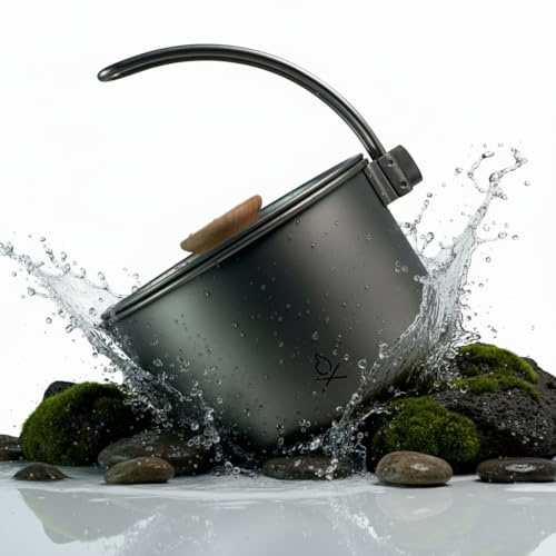 überleben Kessel Titanium Camping Kettle for Boiling Water - Camping Tea Kettle w/Steam Vented Lid, 37fl oz (1.1L) - Camp Fire Coffee Pot w/Canvas Bag - Bushcraft Camping Essentials