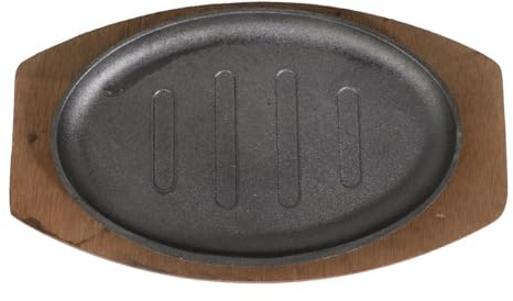 Yardwe Teppanyaki Grill Pan 10.62X6.49 Inch Non-Stick Barbecue Frying Pan with Wooden Tray for Home Outdoor Cooking Even Heat Distribution Lightweight
