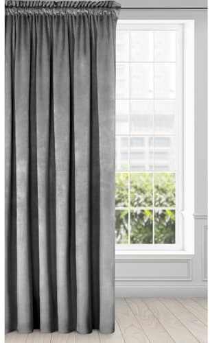 Eurofirany Melanie Vorhang Samt Velvet Kräuselband -1 STK. Weich Edel Gardine 200g/m² Elegant Glatt Einfarbig Flauschig Modern Klassisch Wohnzimmer Schlafzimmer, 140x270 cm, Grau