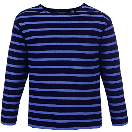 modAS Bretonisches Shirt für Kinder - Longsleeve Pullover Langarm Shirt mit Streifen Mädchen Jungen aus Baumwolle in Blau/Royal Größe 104