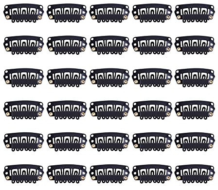 30 Stück Haarverlängerung Clips für Perücken Haar Extensions Klips 28mm U-Form Snap on Wig Clips mit Silikon Rückseite (Schwarz)