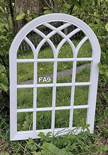 FA9 INDOOR/OUTDOOR WHITE WINDOW ARCH GARDEN MIRROR MIRROR PLASTIC BACK ELEGANT VINTAGE STYLE LIGHT WEIGHT DURABLE FRAME ORNAMENT WALL MIRROR, 51x71cm