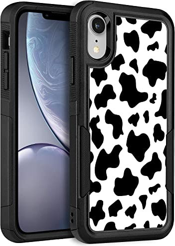 LOQUPE Designed for iPhone XR Case, Heavy-Duty Tough Rugged Lightweight Slim Shockproof Protective Case for iPhone XR 6.1 Inch,Women Girls,Cute Cow Print