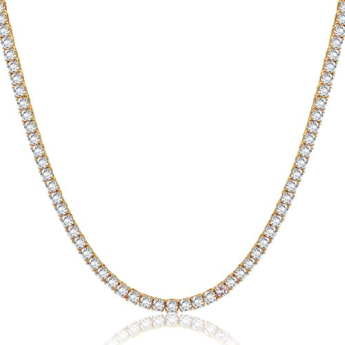 Roheafer Collana Bracciale Tennis Donna Uomo Collana Girocollo in Cubic Zirconia Placcata Oro Bianco 18K 4.0mm 5.0mm Argento Oro Collana Diamanti Taglio Rotondo