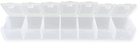 Sortierkasten Perlen Box, transpartent, 15,5 x 3 x 1,8 cm, 7 Fächer - Schmuck Perlenbox Kunststoff Sortierbox für Kleinteile Aufbewahrungsbox mit Deckel Organizer