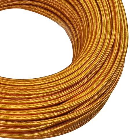LEDSone 10 Meter 3 Core Electrical Round Wire Industrial Pendant Light Wires Flexible Round Electrical Cord Fabric Covered Lamp Wire for Earthed Pendant Lights with Durable & Stylish (Gold)