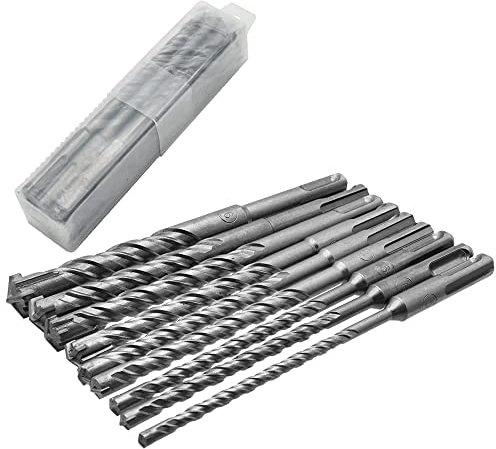 Rubrykaz 9Pcs SDS Plus Masonry Drill Bit Set with Milled U-Flutes Cross Head Carbide Rotary Hammer Drill Bits and Storage Case