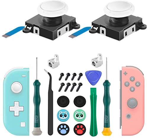 LONANDY Joycon – Lot de 2 joysticks de rechange pour Nintendo Switch Lite/Switch OLED/Joycon – Kit d'outils de réparation Joycon avec capuchons et joysticks Switch (blanc)