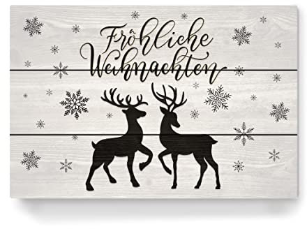 artboxONE Holzbild 45x30 cm Typografie Frohes Fest mit Hirsch und REH von Künstler CalliLetters