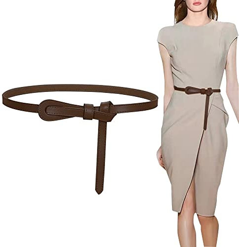 KONFEN Damen Ledergürtel, PU Leder Gürtel für Frauen, Ziergürtel Weiches Leder Geknotet Riemen Taille Gürtel 110cm, Taillengürtel Knoten Gürtel Schmal Nicht Schnalle Verstellbare Waist Belt (Braun)