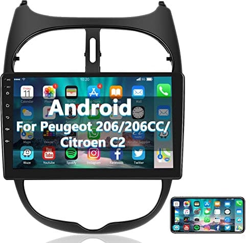 Podofo Android Autoradio für Peugeot 206/206CC 2001-2016 Cirteon C2, 9 Touchscreen GPS Navi WiFi Bluetooth Freisprechanruf FM RDS Radio Spiegellink USB HD Auto-Stereo-Player