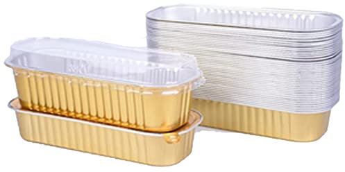 OUKEYI 6.8 Oz Aluminum Foil Mini Loaf Pans With Lids, Rectangle Baking Cups Muffin Tins,Reusable Baking Tins Mini Baking Pans Tins Holders for golden Muffin Bread Baking 50Pack