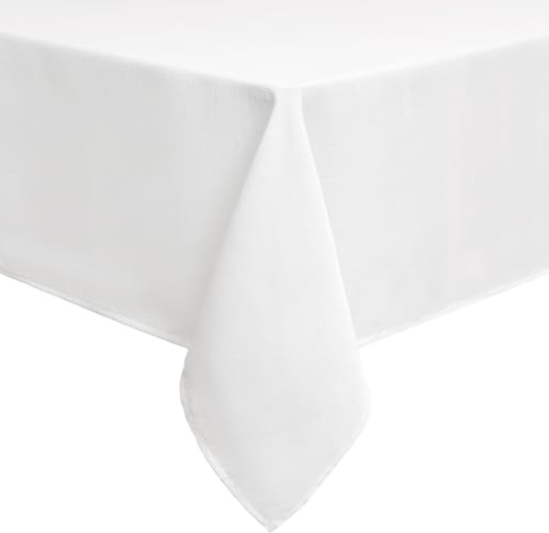 smiry Leinenoptik Tischdecke Eckig 130 x 160 cm Weiß | Leinenoptik Textur, Lotuseffekt Wasserabweisend, Abwischbar & Waschbar, Knitterfrei, Für Küche Party Hochzeit