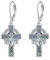 YFN Keltische Kreuz Ohrringe Sterling Silber - Claddagh Abalone Baumeln Tropfen Hängend Religion Schmuck Christen Geschenke für Damen Herren
