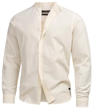 Indicode Herren INCari Sommer Langarmhemd gestreift aus 100% Baumwolle | Gestreiftes Sommerhemd aus weicher Baumwolle, Casualhemd, Herrenhemd, Freizeithemd, Kurzarmhemd, Baumwollhemd für Männer
