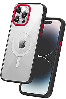 FLOLAB Schutzhülle für iPhone 14 Pro Max: Surtect Tri-Fusion, ultra-schützendes schlankes Design, Falltest in Militärqualität, kompatibel mit MagSafe, kristallklar mit Atomic Red