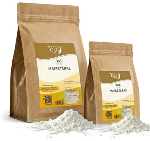Tasty Pott Amidon de maïs bio 500 g | Épaississant naturel | Cuisine et pâtisserie | Substitut de farine sans gluten | Aide de cuisine polyvalente | Soupes sauces et desserts