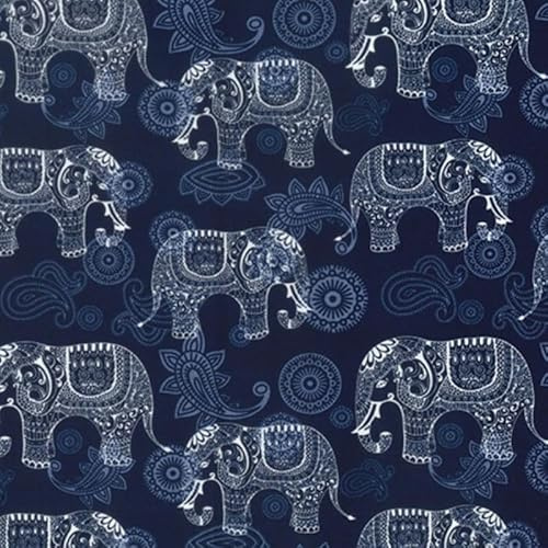 Rose & Hubble Kinder-Stoff, marineblau, Paisleymandala, Elefant, Tier-Designs, 100 % Baumwolle, Popeline, 111,8 cm breit, Bastelstoff, ideal für Kinderzimmer, Quilten, Kleidung